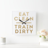 Eat Clean Train Dirk Gold Glitter Wall Clock Vierkante Klok (Huis)