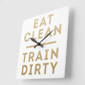 Eat Clean Train Dirk Gold Glitter Wall Clock Vierkante Klok (Hoek)