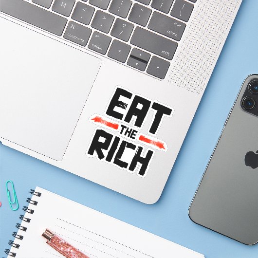 EAT DE RICH STICKER (Laptop met iPhone)
