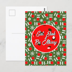 Eat Dink & Be Merry Red Green Ho Ho Pickleball Briefkaart