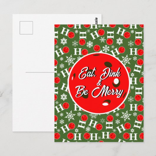 Eat Dink & Be Merry Red Green Ho Ho Pickleball Briefkaart (Voorkant / Achterkant)
