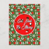 Eat Dink & Be Merry Red Green Ho Ho Pickleball Briefkaart (Voorkant)