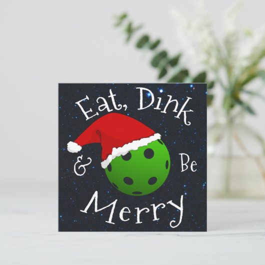 Eat Dink en wees vrolijk kerstbal Feestdagenkaart (Staand voorkant)