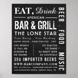 Eat, Drink-alkboard, Pub/Brewery Adverteren Poster