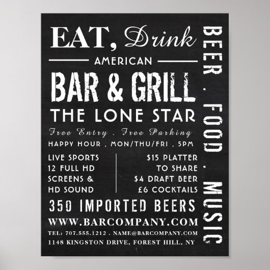 Eat, Drink-alkboard, Pub/Brewery Adverteren Poster (Voorkant)