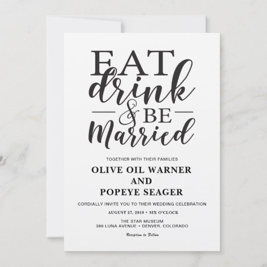 Eat Drink and be huwelijkshuwelijksuitnodiging Kaart (Voorkant)