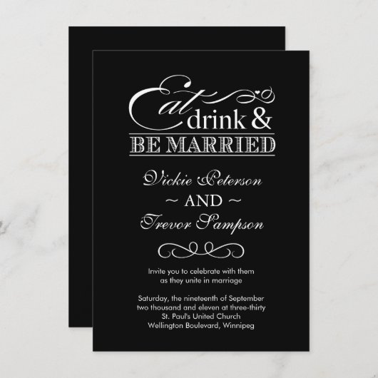 Eat Drink and be huwelijkshuwelijksuitnodigingen Kaart (Voorkant / Achterkant)