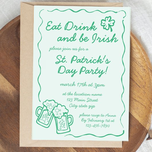 Eat Drink and Be Irish Party Invitation Kaart