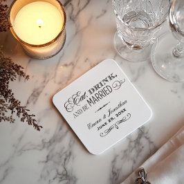 Eat Drink and be Married Black WeduwMonogram Kartonnen Onderzetters