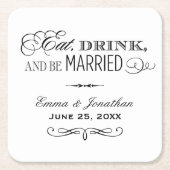 Eat Drink and be Married Black WeduwMonogram Kartonnen Onderzetters (Voorkant)