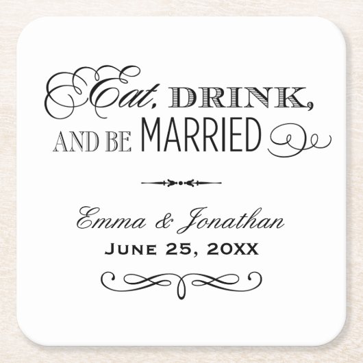 Eat Drink and be Married Black WeduwMonogram Kartonnen Onderzetters (Voorkant)