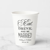 Eat Drink and be Married Black WeduwMonogram Papieren Bekers (Achterkant)