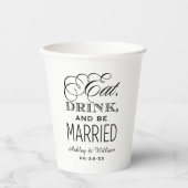 Eat Drink and be Married Black WeduwMonogram Papieren Bekers (Voorkant)
