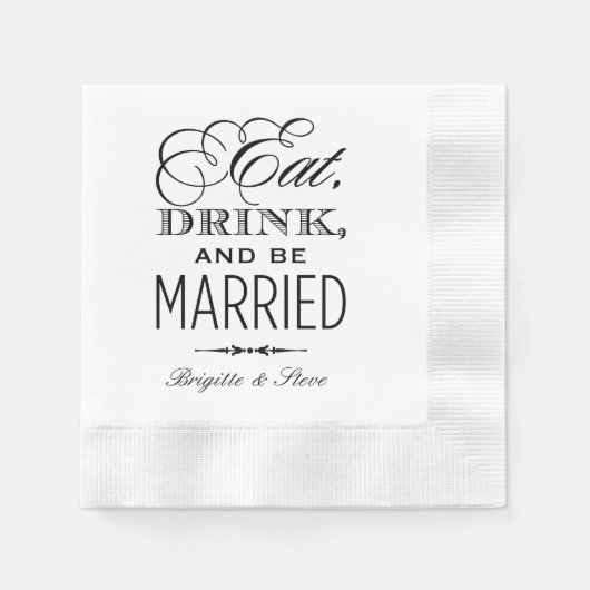 Eat Drink and be Married Black WeduwMonogram Servet (Voorkant)