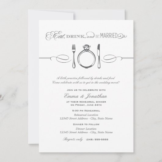 Eat Drink and be Married Charcoal Rehearsal Dinner Kaart (Voorkant)