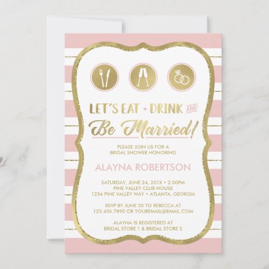 Eat Drink and Be Married Invitation, Faux Gold Kaart (Voorkant)