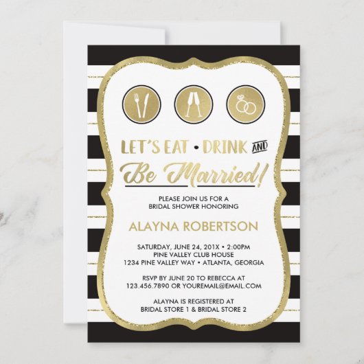 Eat Drink and Be Married Invitation, Faux Gold Kaart (Voorkant)