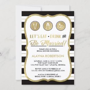 Eat Drink and Be Married Invitation, Faux Gold Kaart