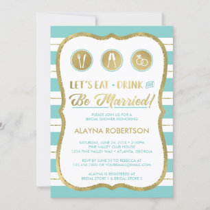 Eat Drink and Be Married Invitation, Faux Gold Kaart