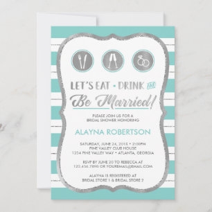 Eat Drink and be married Invitation, Faux Silver Kaart