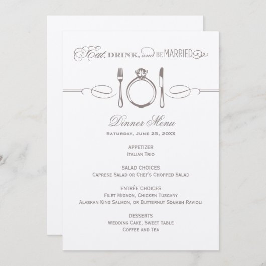 Eat Drink and be Married Kraft Wedding Dinner Menu (Voorkant / Achterkant)