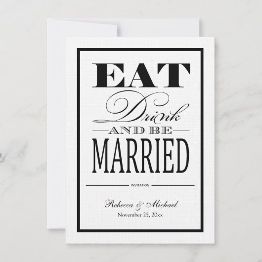 Eat Drink and be Married - Linen Paper nodigt uit Kaart (Voorkant)