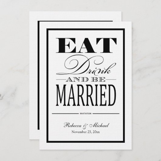 Eat Drink and be Married - Linen Paper nodigt uit Kaart (Voorkant / Achterkant)