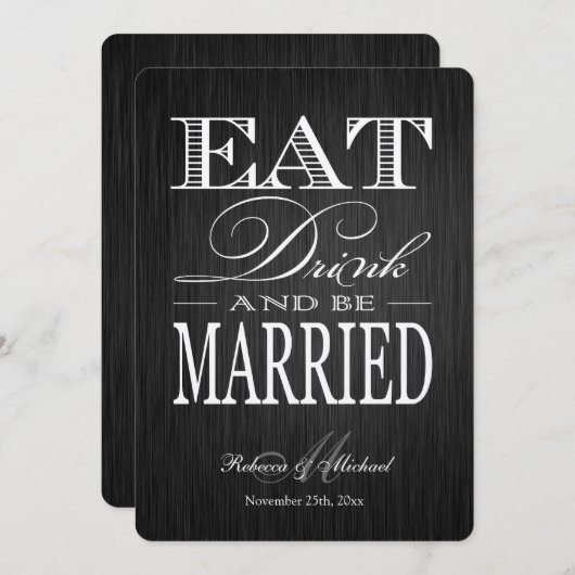 Eat Drink and be Married - Metallic Champagne Kaart (Voorkant / Achterkant)
