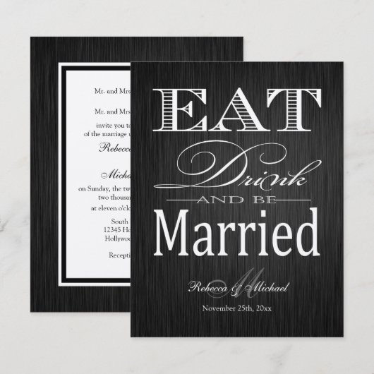 Eat Drink and be Married - Metallic Champagne Kaart (Voorkant / Achterkant)