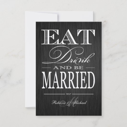 Eat Drink and be Married - Metallic Champagne RSVP Kaartje (Voorkant)