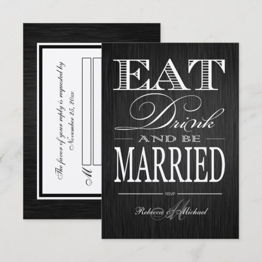 Eat Drink and be Married - Metallic Champagne RSVP Kaartje (Voorkant / Achterkant)
