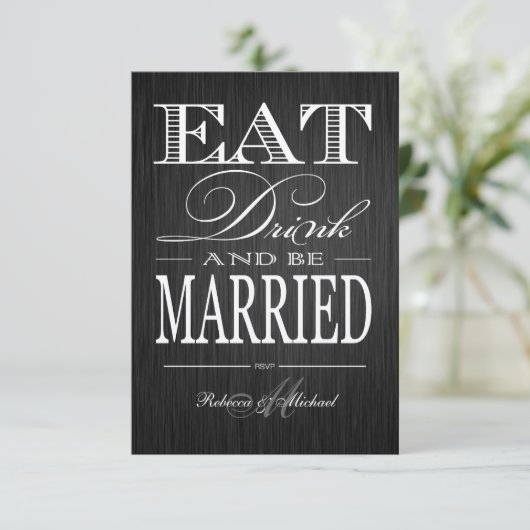 Eat Drink and be Married - Metallic Champagne RSVP Kaartje (Staand voorkant)