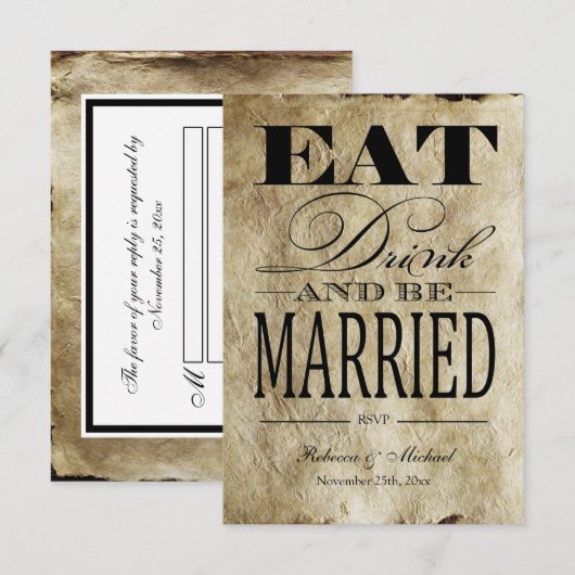 Eat Drink and be Married - papier RSVP Kaartje (Voorkant / Achterkant)