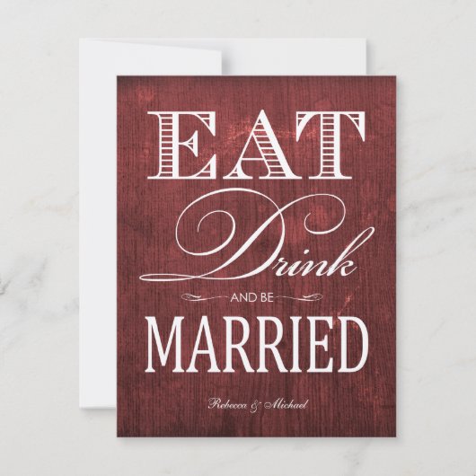 Eat Drink and be Married - Red Wood grain Kaart (Voorkant)
