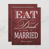 Eat Drink and be Married - Red Wood grain Kaart (Voorkant / Achterkant)