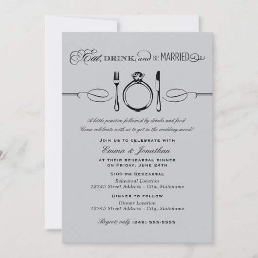 Eat Drink and be Married Silver Rehearings Dinner Kaart (Voorkant)