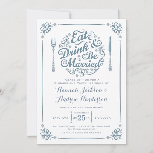 Eat Drink and be married Verloving Invitation Kaart (Voorkant)