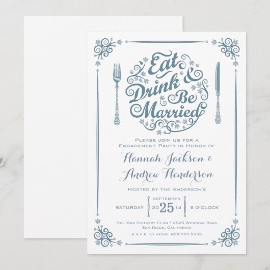 Eat Drink and be married Verloving Invitation Kaart (Voorkant / Achterkant)