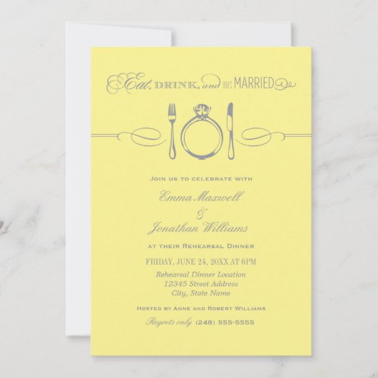 Eat Drink and be Married Yellow Rehearal Dinner Kaart (Voorkant)