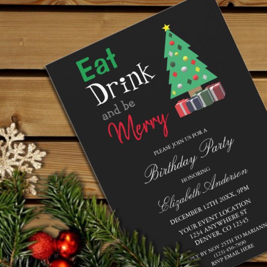 Eat Drink and be Merry Birthday Invitation Kaart