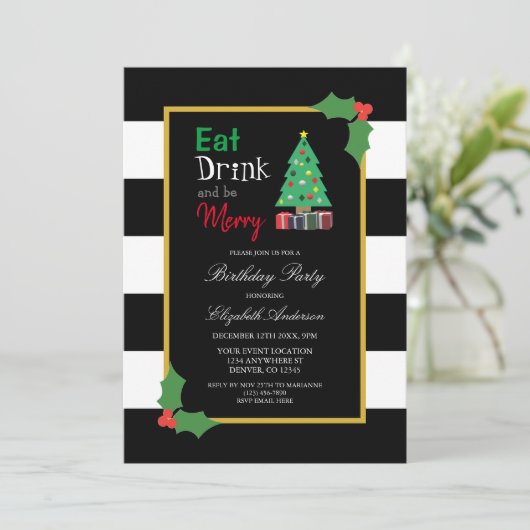 Eat Drink and be Merry Birthday Party Invitation Kaart (Staand voorkant)