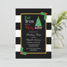 Eat Drink and be Merry Birthday Party Invitation Kaart
