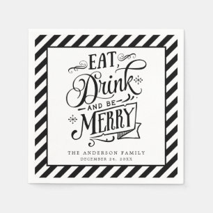 Eat Drink and be Merry Black Stripes Holiday Party Servet