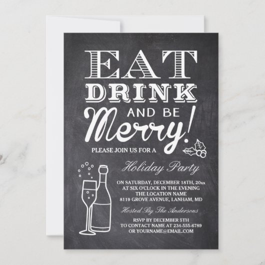 Eat Drink and be Merry Chalkboard Nieuwjaar Kaart (Voorkant)