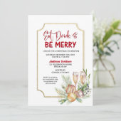 Eat Drink and Be Merry Champagne Kerstparty Kaart (Staand voorkant)