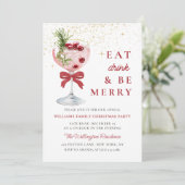 Eat Drink and Be Merry Christmas Cocktail Party Kaart (Staand voorkant)