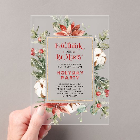 Eat Drink and be Merry Christmas Party Invitation Acryl Uitnodigingen (Insitu (Draagbaar))