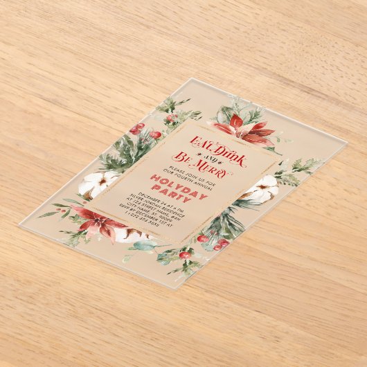 Eat Drink and be Merry Christmas Party Invitation Acryl Uitnodigingen (Laagn)