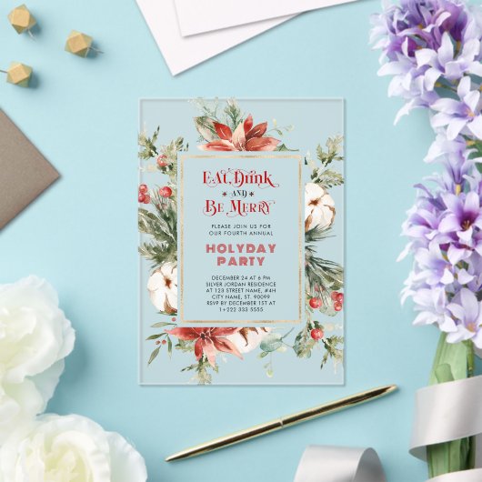 Eat Drink and be Merry Christmas Party Invitation Acryl Uitnodigingen (Insitu (Huwelijk))