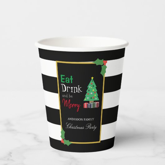 Eat Drink And Be Merry Christmas Party Papieren Bekers (Voorkant)